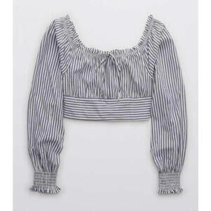 AIRIE Off-Shoulder Long Sleeve Gray Striped Crop Top Size XS NWT